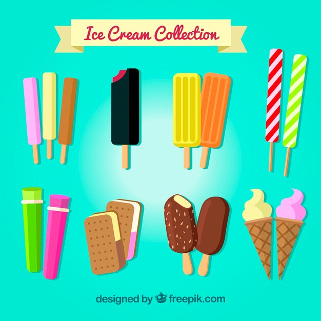 Collection of delicious ice cream in flat design
