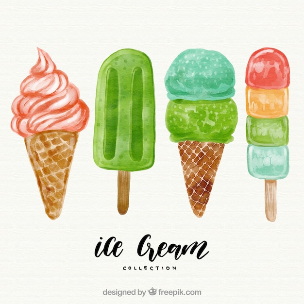 Free vector collection of delicious ice creams painted with watercolor