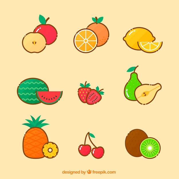 Collection of delicious pieces of fruit in flat design