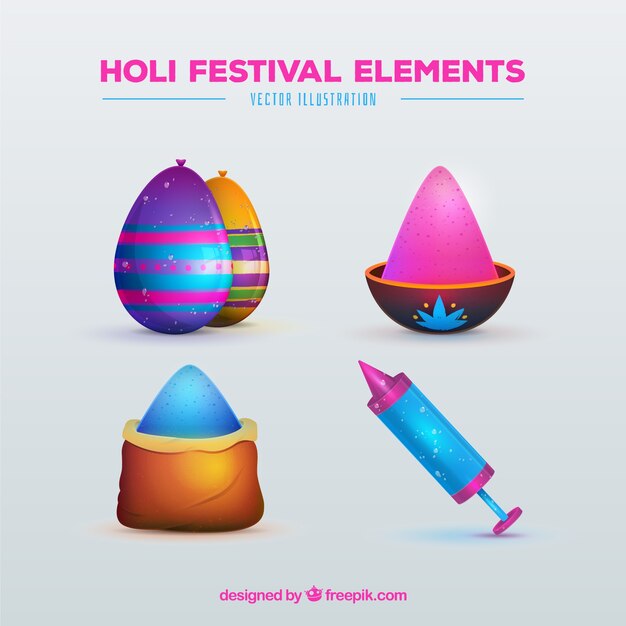 Collection of detailed elements for holi festival