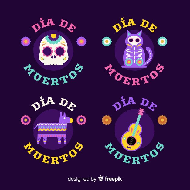 평면 디자인의 dia de muertos 라벨 컬렉션