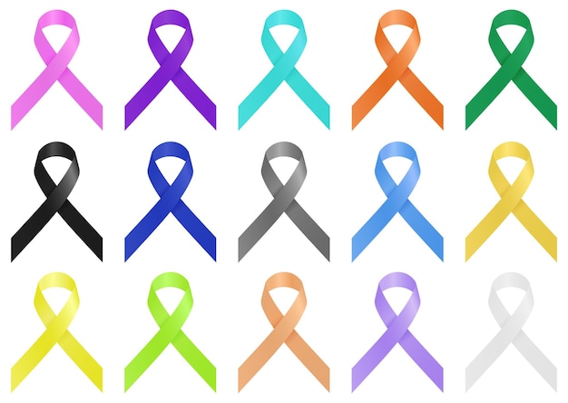 Raccolta di diversi nastri colorati per il cancro