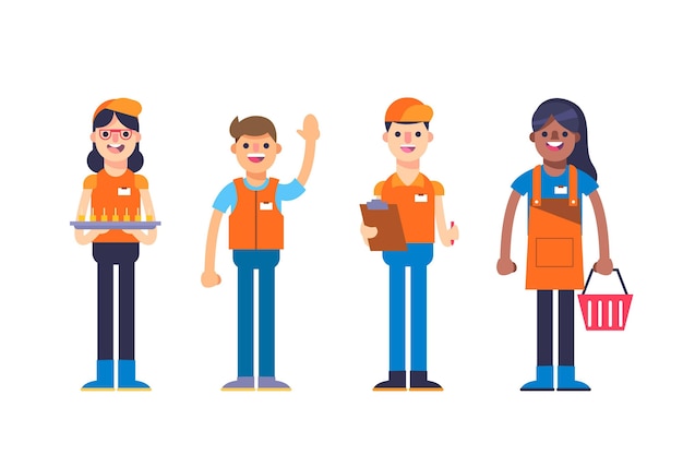 Free vector collection of different equipped supermarket workers