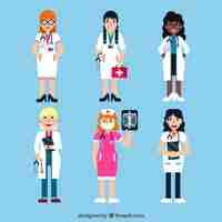 Free vector collection of different female doctors with different medical tools