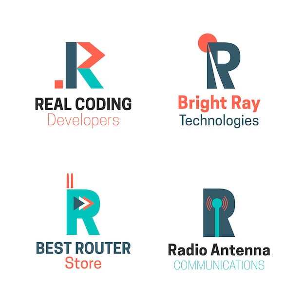 Collection of different flat r logos