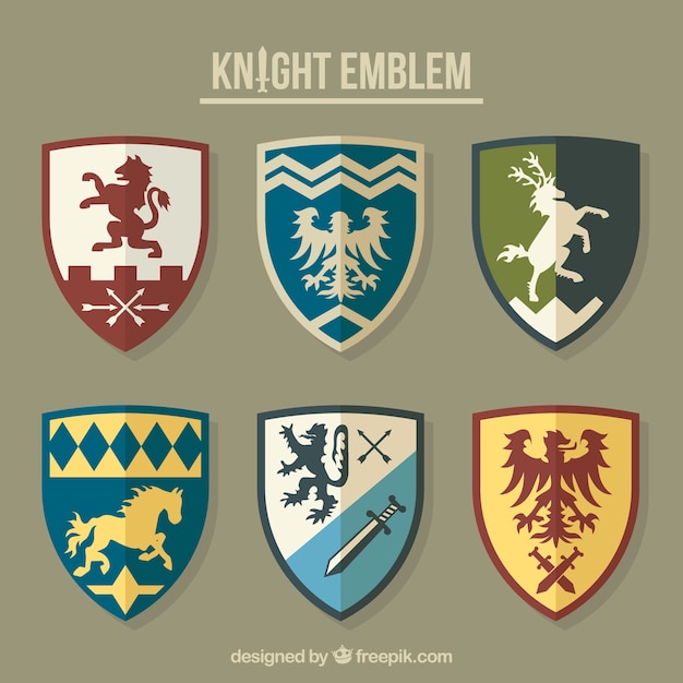 Vettore gratuito raccolta di diversi emblemi cavalieri