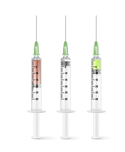 Collection of different medical shot syringes for vaccines