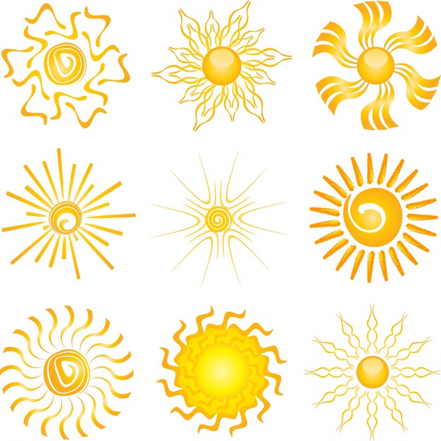 Коллекция различных дизайнов иконок солнца