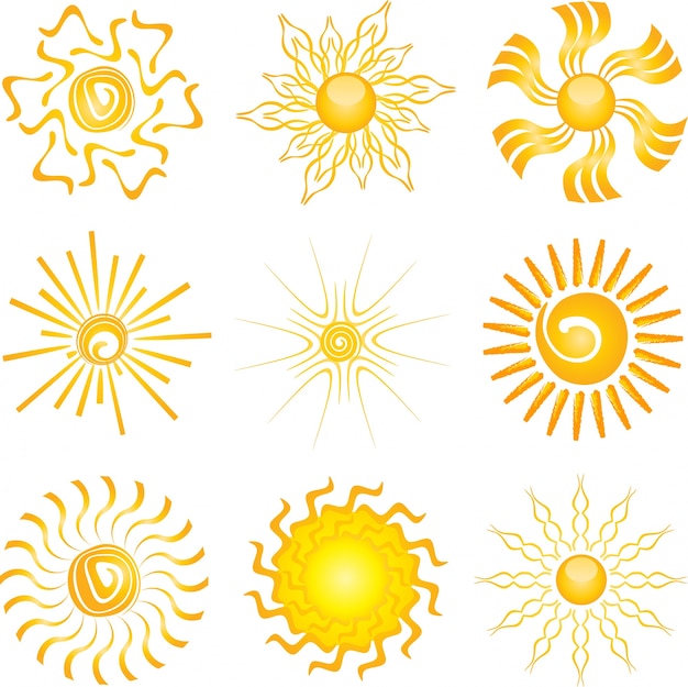 異なる太陽のアイコンのデザインのコレクション
