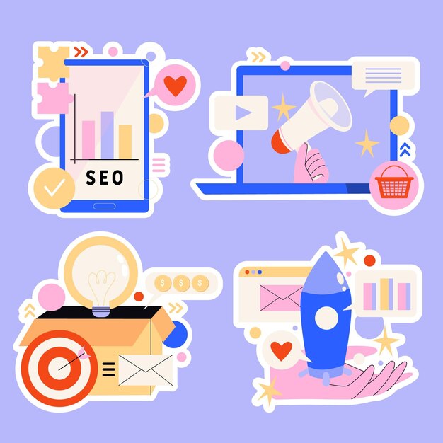 Collection of digital marketing strategy stickers