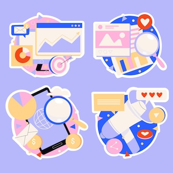 Collection of digital marketing strategy stickers