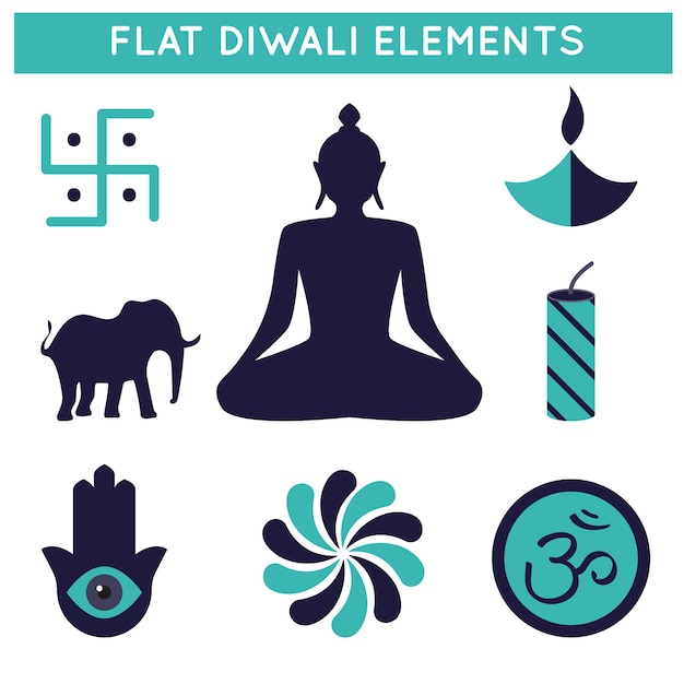 Free vector collection of diwali flat elements celebration