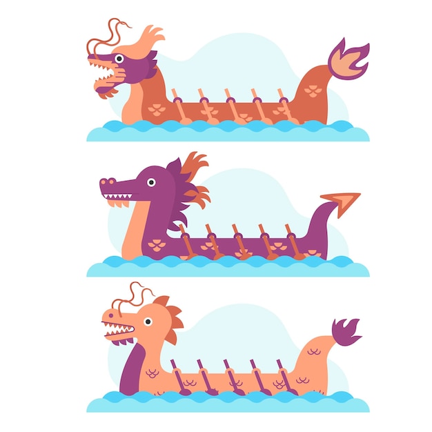 Free vector collection of dragon boats and rowers