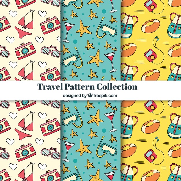 Collection of drawings of summer travel elements