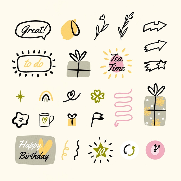 Free Vector collection of drawn bullet journal elements