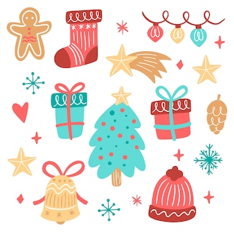 Collection of drawn christmas elements