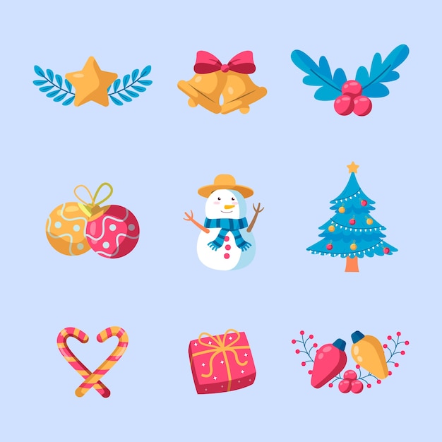 Collection of drawn christmas elements