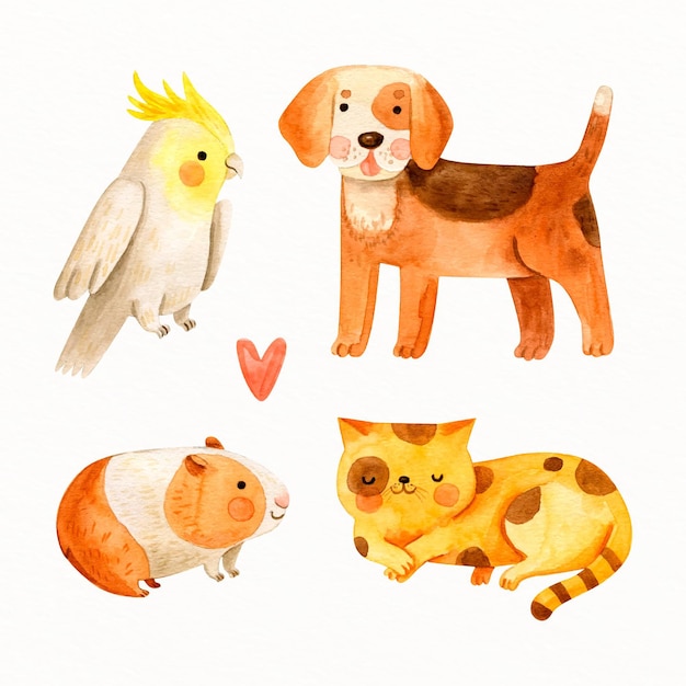 Free vector collection of drawn cute pets