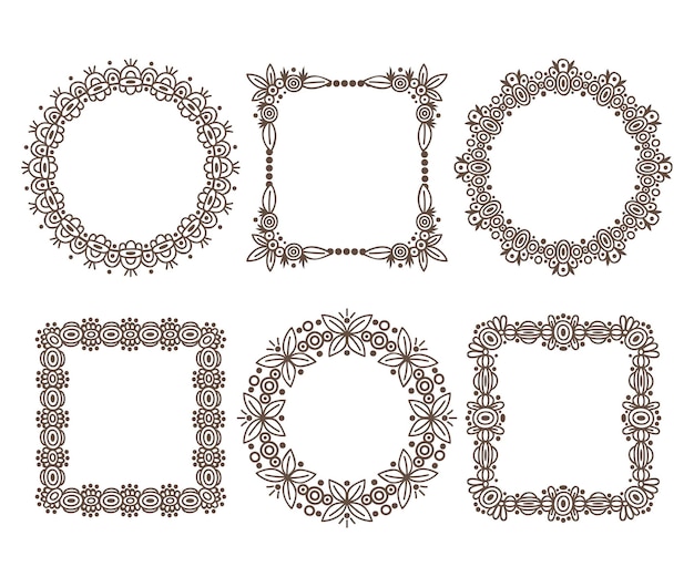 Collection of drawn elegant ornamental frames