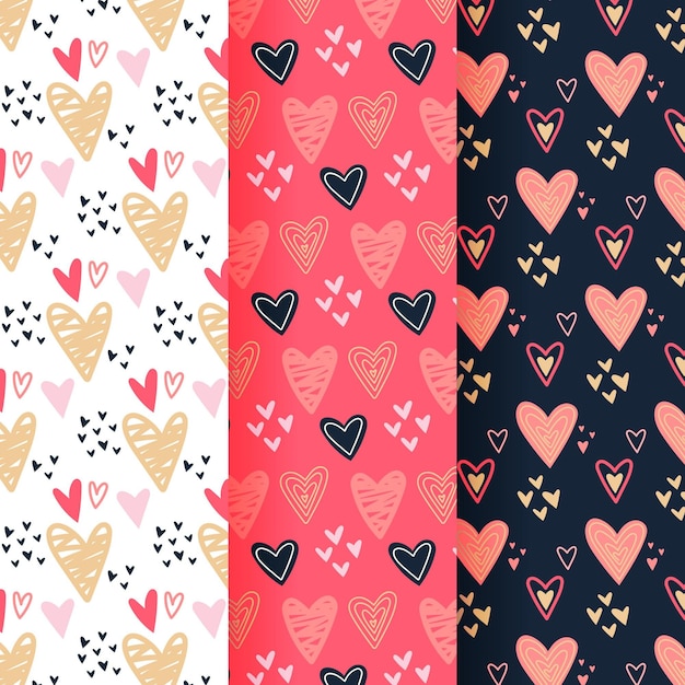 Collection of drawn heart patterns