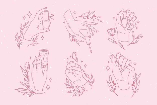 Collection of drawn manicure hand