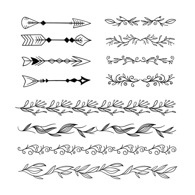 Collection of drawn ornamental elements