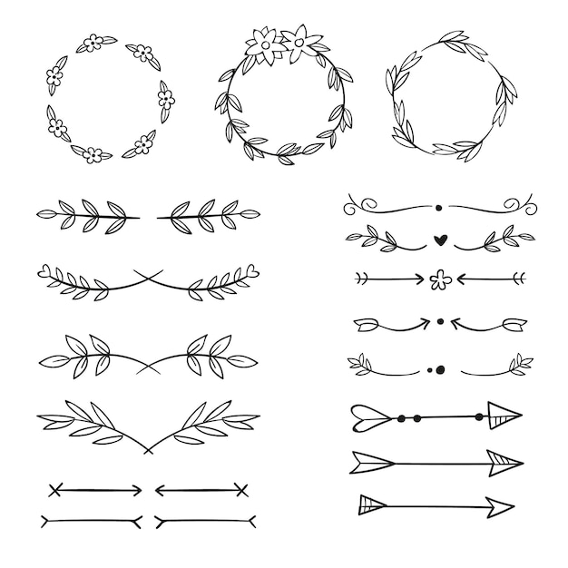 Collection of drawn ornamental elements