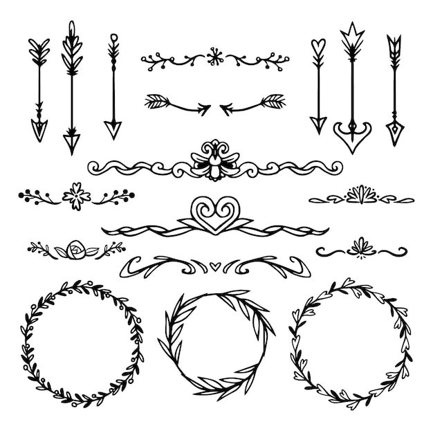 Collection of drawn ornamental elements