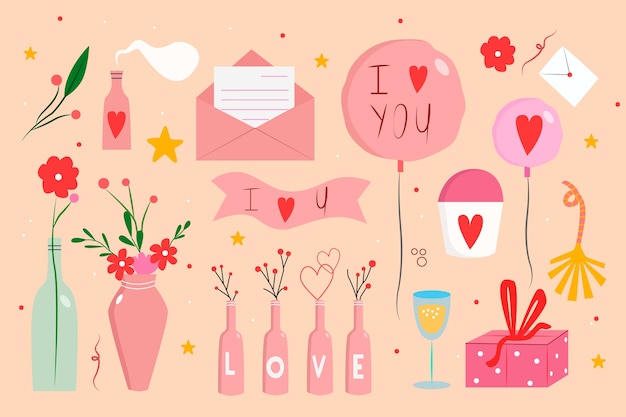 Collection of drawn valentine's day element