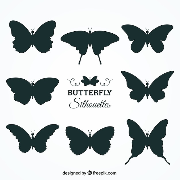 Free vector collection of eight butterfly silhouettes