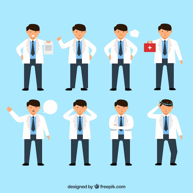 Free vector collection of eight doctor characters