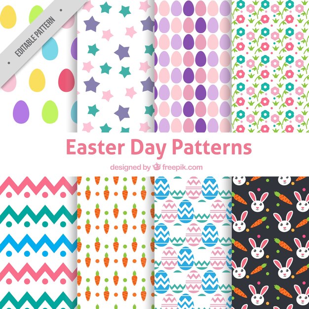 Collection of eight easter patterns in flat design