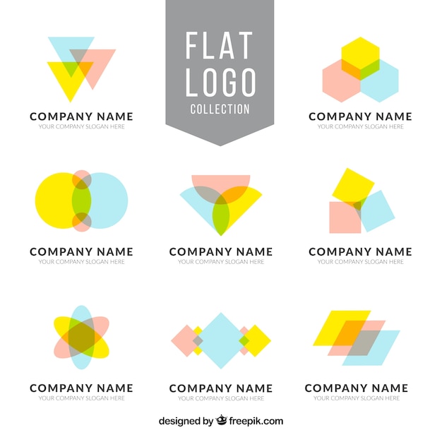 Collection of eight flat logos with geometric shapes