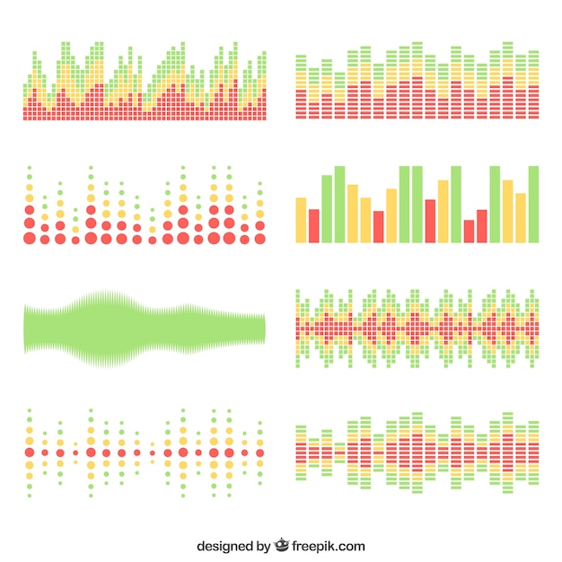 Free vector collection of eight sound waves in flat design