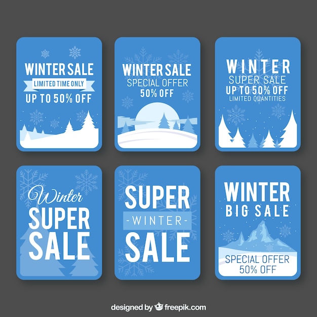 Free vector collection of elegant blue winter sale cards