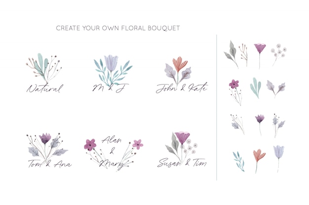 Vettore gratuito collezione di eleganti bouquet floreali