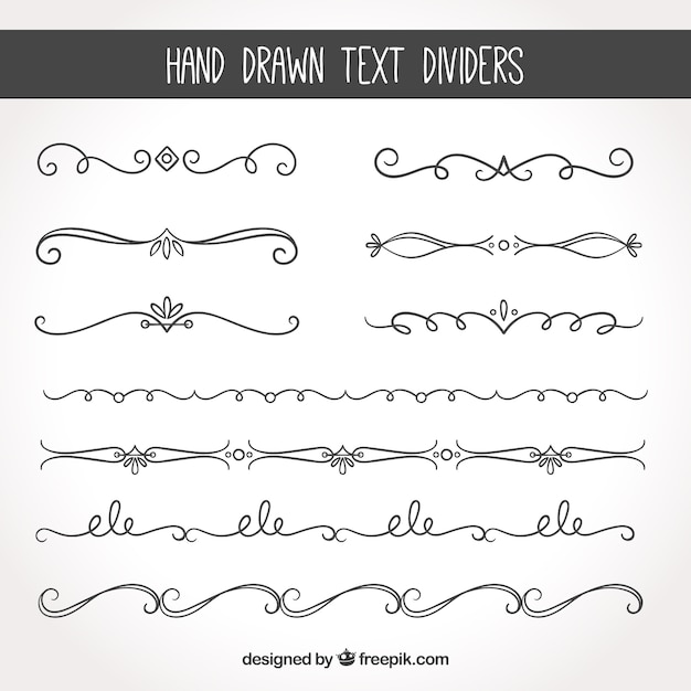 Collection of elegant hand drawn text divider