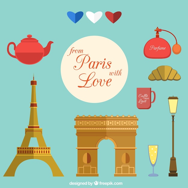 Free vector collection of elements from paris with love