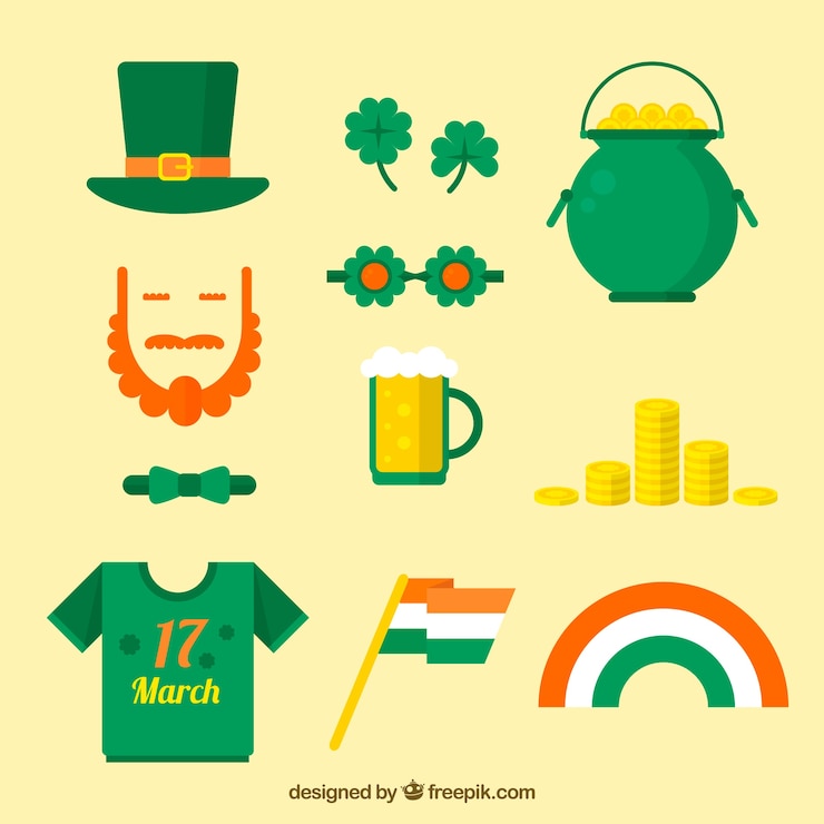 Бесплатный Вектор коллекция элементов для дня st patricks в плоском дизайне