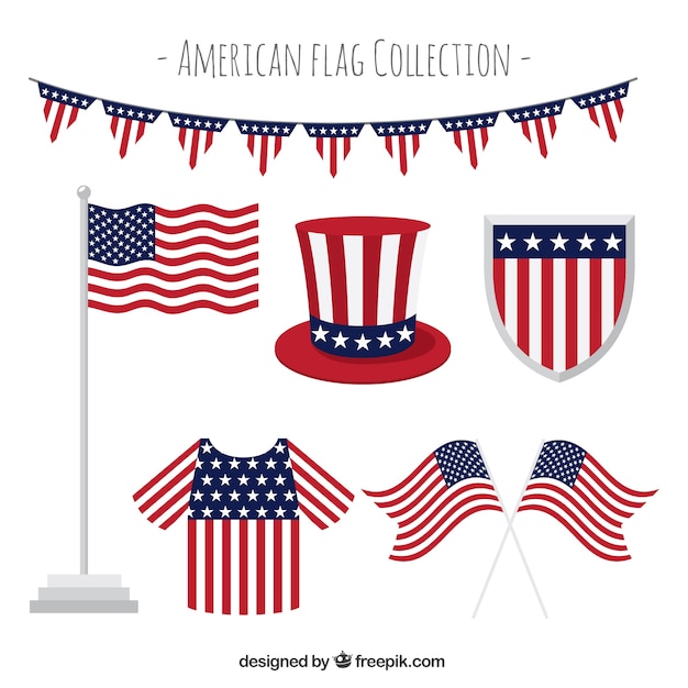 Free vector collection of elements with decorative american flag