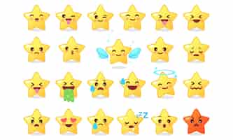 Free vector collection of emoticon icon of cute star cartoon on white