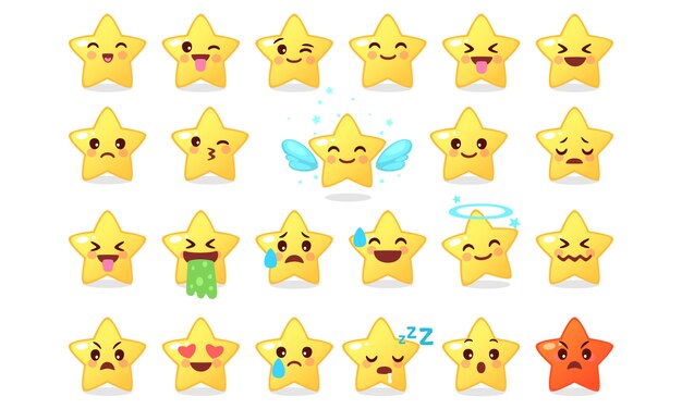 Collection of emoticon icon of cute star cartoon on white