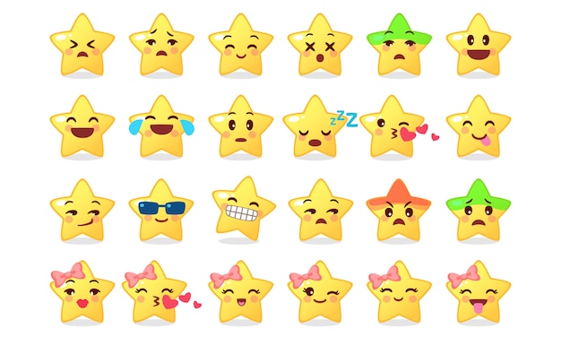 Collection of emoticon icon of cute star cartoon on white