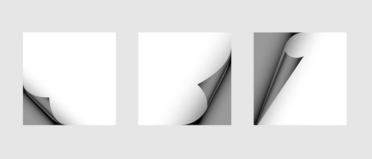 Free Vector collection of empty sheet curl sticker mockup