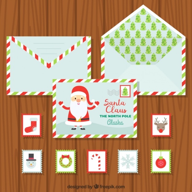 Free vector collection of envelope with postcards and christmas stamps