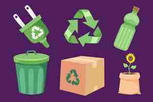 Free vector collection of environmental stickers with the wordszero waste ecology save the planet eco recycling no plastic a set of decorative design elements vector illustration