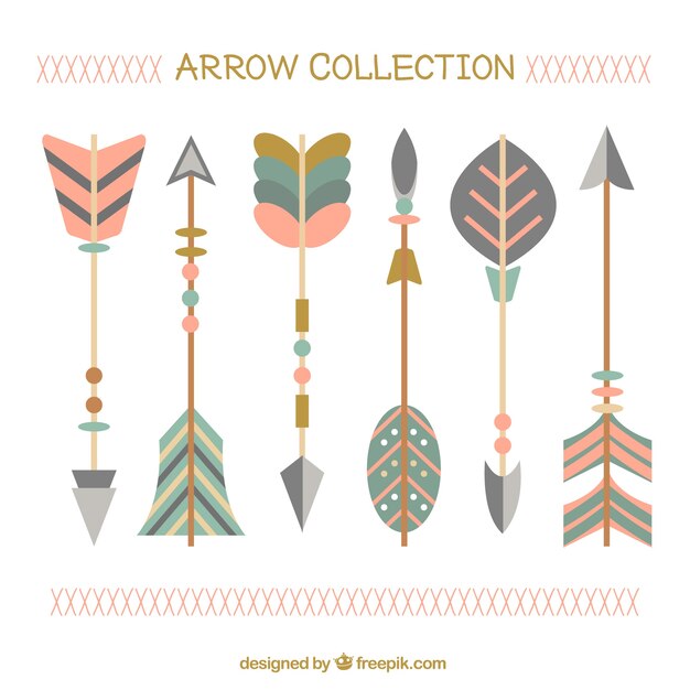 Collection of ethnic flat arrows in pastel tones