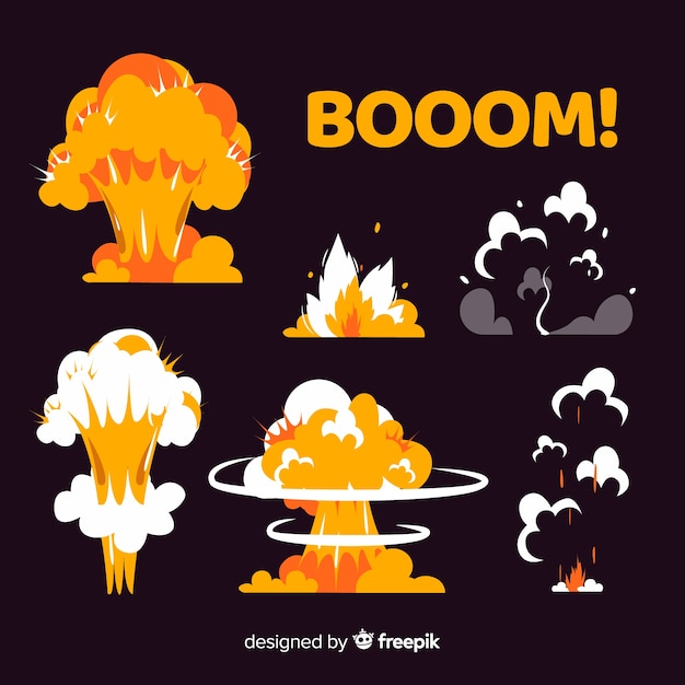 Free vector collection of explosion effects cartoon style