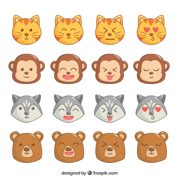 Collection of expressive animal emoticons