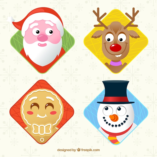 Collection of faces of typical christmas characters